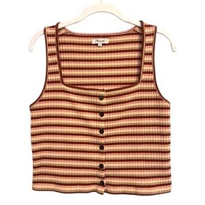 (Re)sourced Ribbed Button-Front Crop Tank in Braxton Stripe